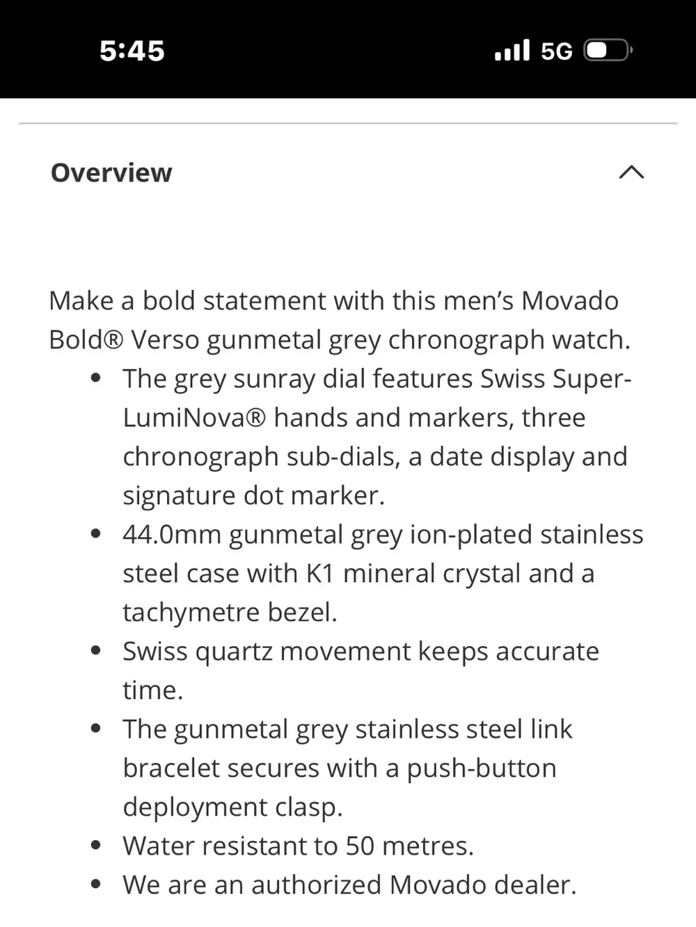 New Movado Bold Verso Gunmetal Gray Chronograph Watch